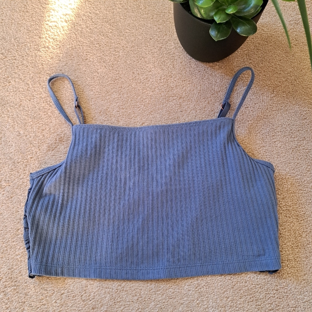 Aerie Beach Daze Lace Ribbed Bra Top Size Small Blue Cropped Lounge Casual - Picture 12 of 15